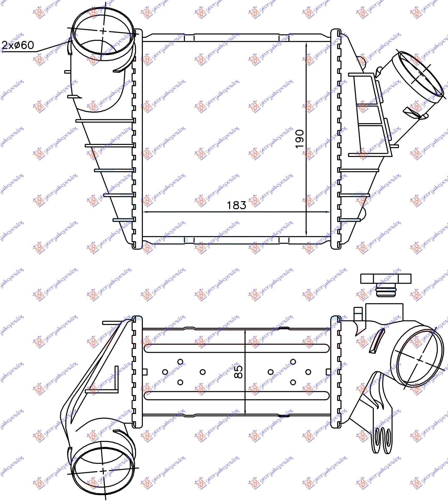 RADIATOR INTERCOOLER 1.8T PETROL/1.9TDI -02 (183x190x85)