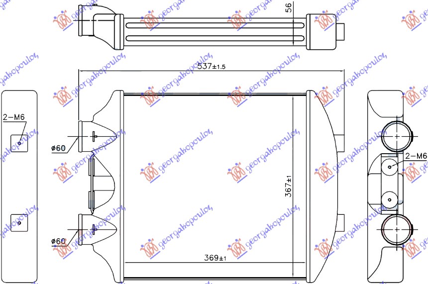 ΨΥΓΕΙΟ INTERCOOLER 1.8 TURBO ΒΕΝΖΙΝΗ - 1.9 TDi ΠΕΤΡΕΛΑΙΟ (370x365x56)