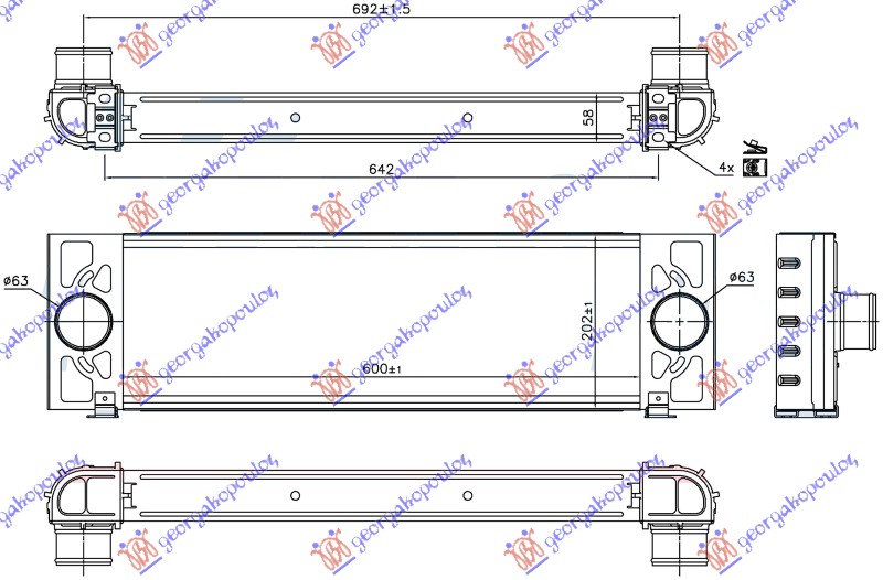 ΨΥΓΕΙΟ INTERCOOLER 2.2-3.2 TDCI (600x202x58)