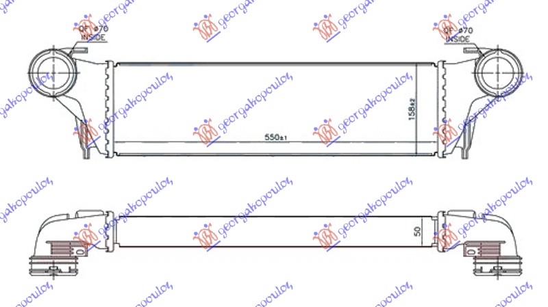 ΨΥΓΕΙΟ INTERCOOLER 3.0 D ΠΕΤΡΕΛΑΙΟ (550x158x50) ΚΟΥΜΠΩΤΑ (Φ 70 ΠΑΡΟΧΕΣ)