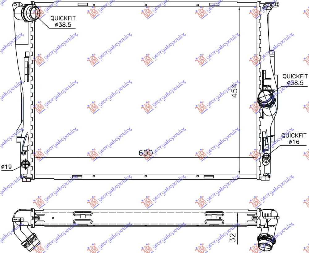 RADIATOR ALL MODELS PETROL (MANUAL- AUTOMATIC) (600x460x32) 2 TUBES (NRF)