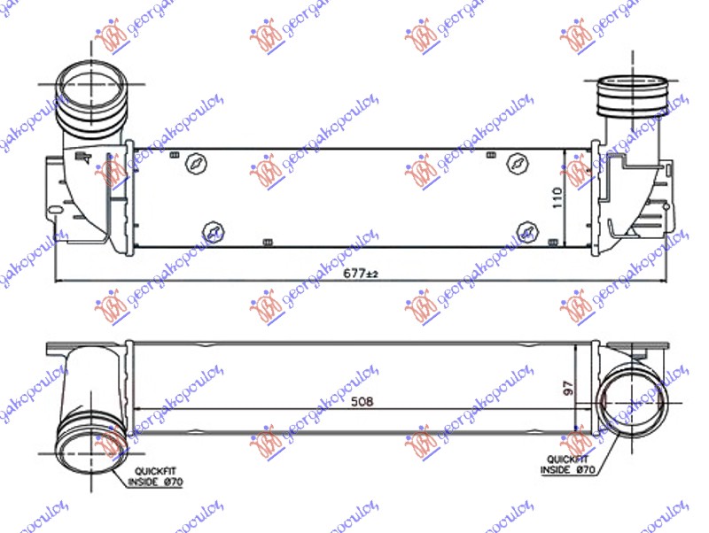 RADIATOR INTERCOOLER 3.0 (325D-330D) PETROL (510x100x105) (Φ70-70)