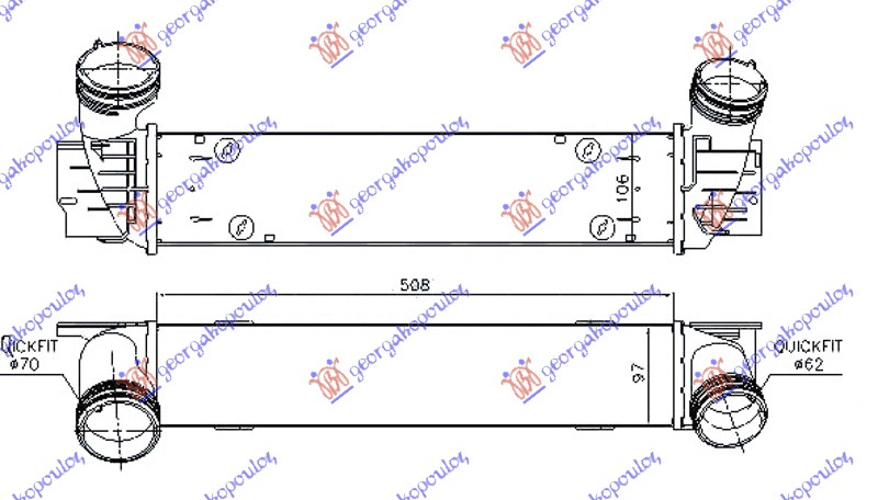 RADIATOR INTERCOOLER 2.0 (320D) DIESEL (510x95x105) (Φ70-62)