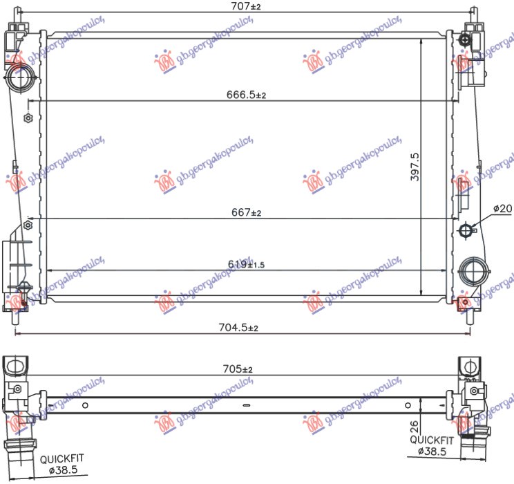 RADIATOR PETROL-DIESEL (619X398X26)