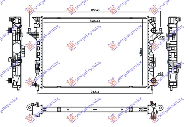 RADIATOR 1.9/2.0 DCi DIESEL (678x438x32) SMALL SPILES