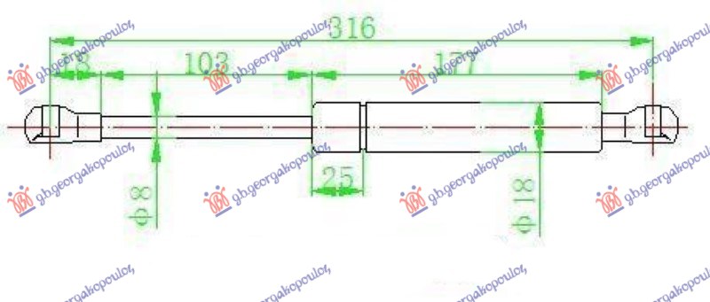 GAS SPRING HOOD CABRIO (316L-380N)