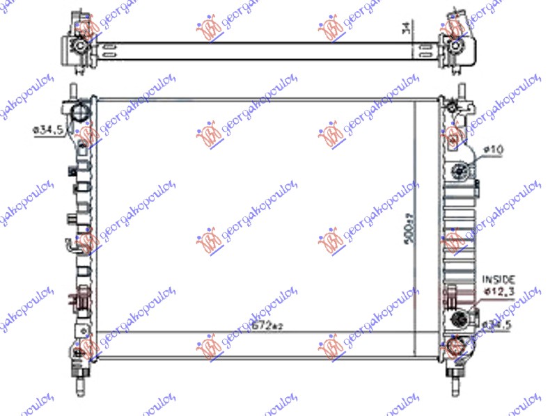 RADIATOR 2.2 TDCi AUTO DIESEL (670x500x34)