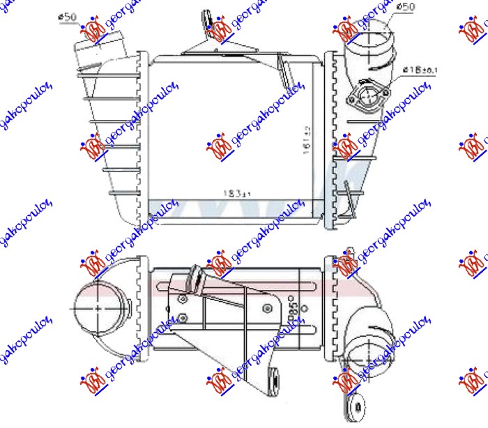 RADIATOR INTERCOOLER 1.9 Tdi DIESEL (183x161x85) (W/SENSOR HOLE 18mm)