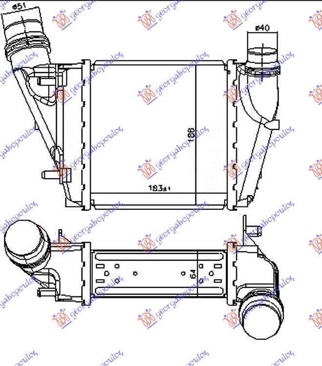 ΨΥΓΕΙΟ INTERCOOLER 1.5 DCi ΠΕΤΡΕΛΑΙΟ (188x183x64) ΚΟΥΜΠΩΤΟ/ΚΟΥΜΠΩΤΟ