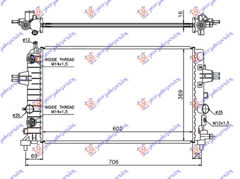 ΨΥΓΕΙΟ ΝΕΡΟΥ 1.6-1.8 +/-AC ΒΕΝΖΙΝΗ ΑΥΤΟΜΑΤΟ (600x360x16) (BRAZED)