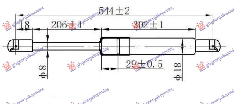 GAS SPRING TAIL GATE 3D (544L-320N)