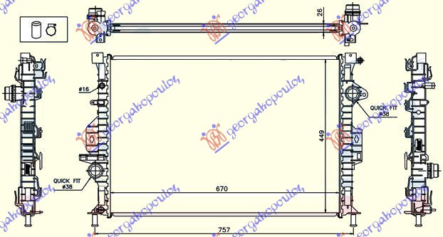 RADIATOR FOR ALL PETR/DSL AUTO (670x449x26) (KOYO)