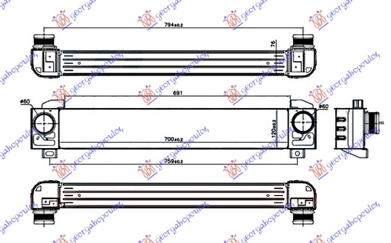 ΨΥΓΕΙΟ INTERCOOLER 1.6 THP BENZINH (700x120x76)