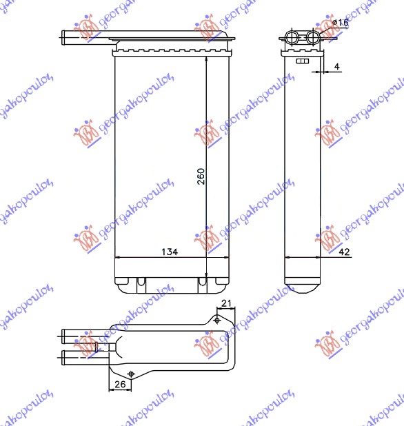 HEATER RADIATOR (M) +/-AC (265x134)