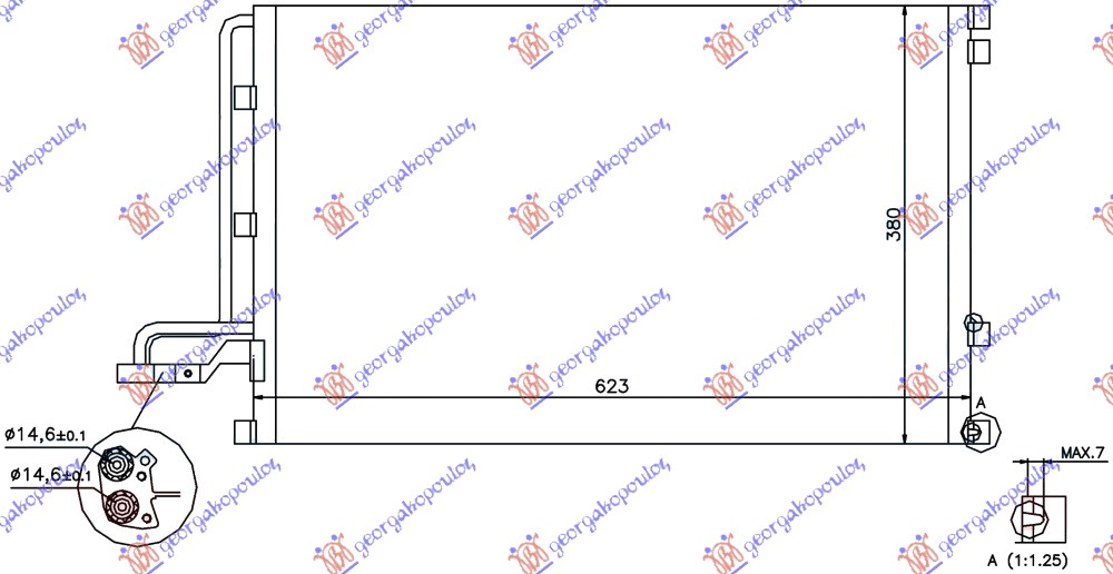 ΨΥΓΕΙΟ A/C ΒΕΝΖΙΝΗ/ΠΕΤΡΕΛΑΙΟ (585x380x16) ΡΑΚΟΡ 14.6mm ΜΙΚΡΕΣ ΒΑΣΕΙΣ