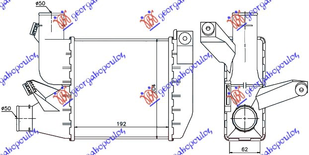 RADIATOR INTERCOOLER 2.5 TD (192x204x62)