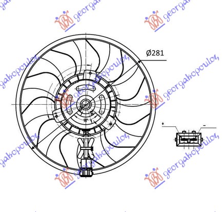 COOLING FAN (MOTOR & FAN) (2pin) (280mm) (SQUARE PLUG) (W/CABLE)