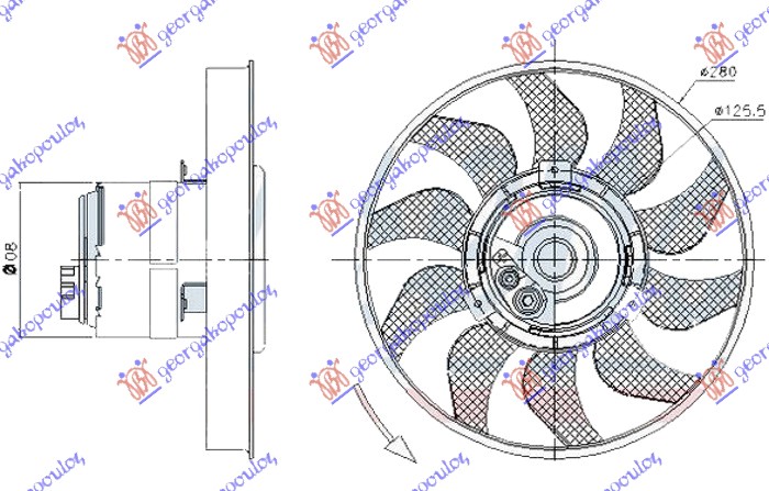 COOLING FAN (MOTOR + FAN) (2pin) (280mm)  (W/O CABLE)