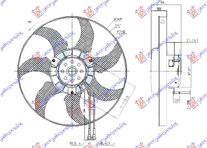 ΒΕΝΤΙΛΑΤΕΡ A/C (ΜΟΤΕΡ+ΦΤΕΡΩΤΗ) (340MM) (2 ΚΑΛΩΔΙΑ)