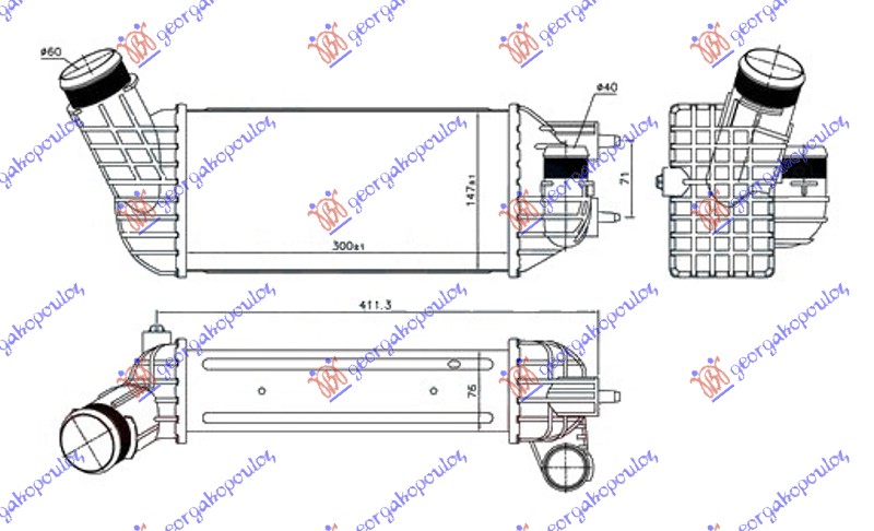 ΨΥΓΕΙΟ INTERCOOLER 2.0 HDI ΠΕΤΡΕΛΑΙΟ (300x147x76) (Φ60-40)