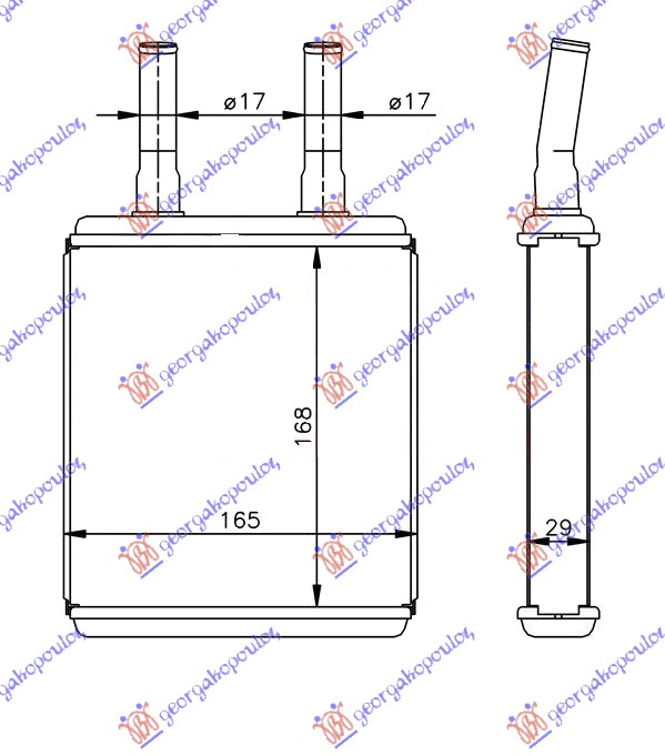 HEATER RADIATOR (B) +/-AC (168x165)