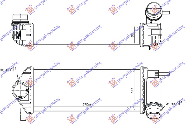 ΨΥΓΕΙΟ INTERCOOLER 1.2 TCE ΒΕΝΖΙΝΗ - 1.5 DCi ΠΕΤΡΕΛΑΙΟ (375x145x64) ΚΟΛΑΡΑ ΚΟΥΜΠΩΤΑ