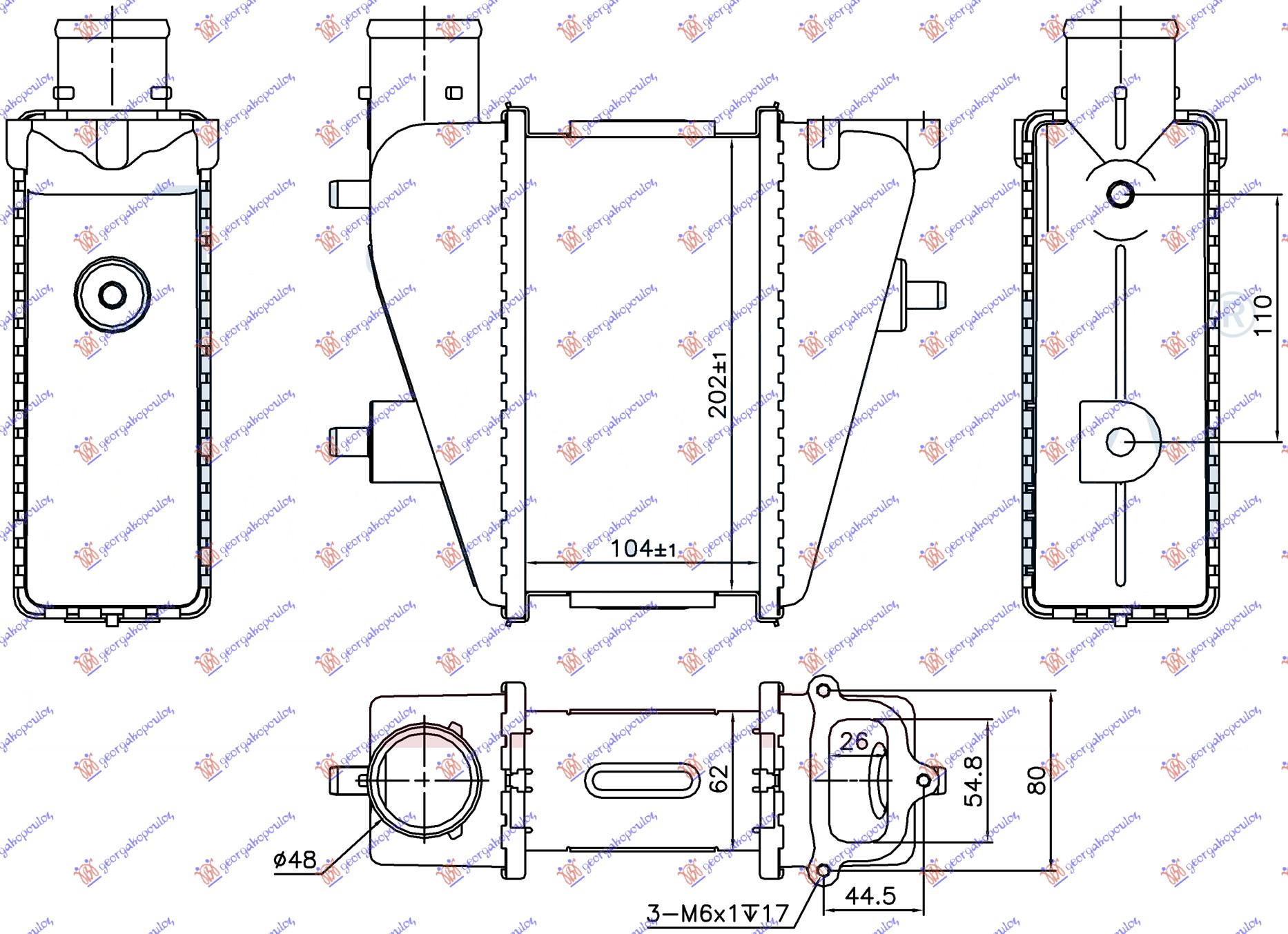 ΨΥΓΕΙΟ INTERCOOLER 2.2 CTDI (104x202x62)