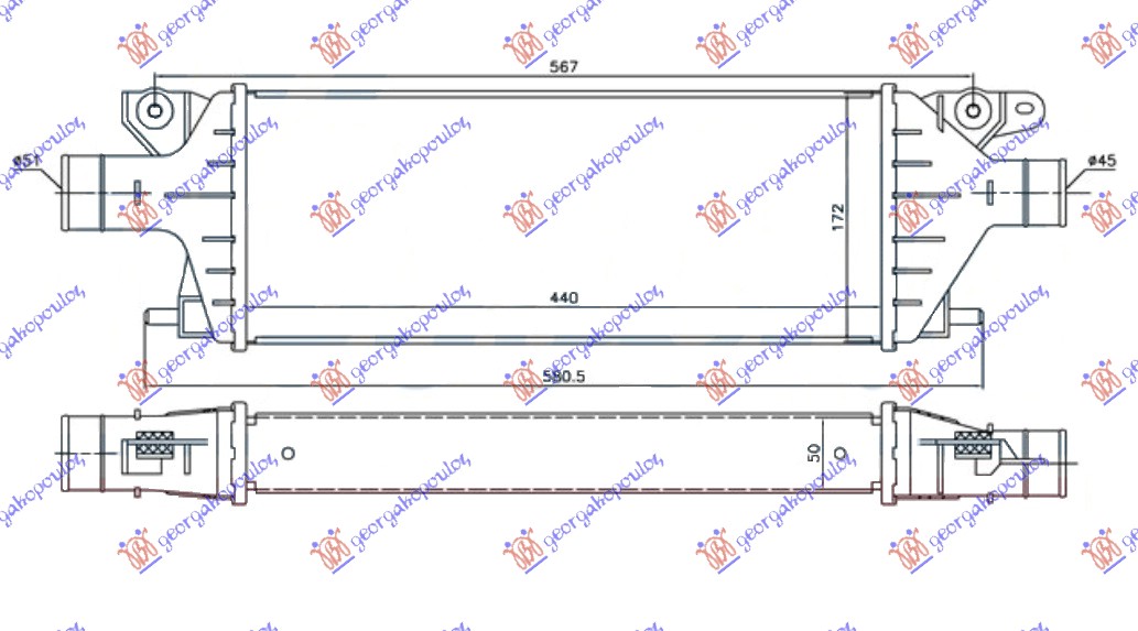 ΨΥΓΕΙΟ INTERCOOLER 2.0 JTD (440x172x55)