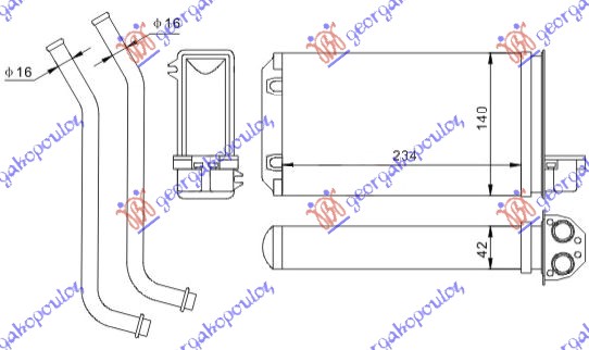 HEATER RADIATOR (234x138) (COMPLETE WTIH PIPES)