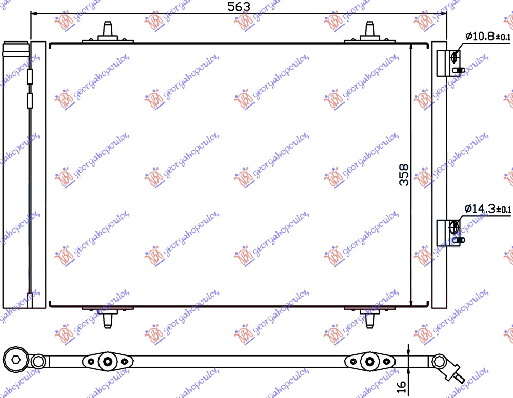 ΨΥΓΕΙΟ A/C 1.6 THP BENZINH 1.6 Hdi ΠΕΤΡΕΛΑΙΟ 11- (574x378x16) ΠΛΑΚΑΚΙΑ ΕΜΠΡΟΣ