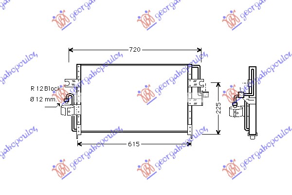 CONDENSER PETROL-DIESEL -1992 (597x305x25) (IN/OUT12MM)
