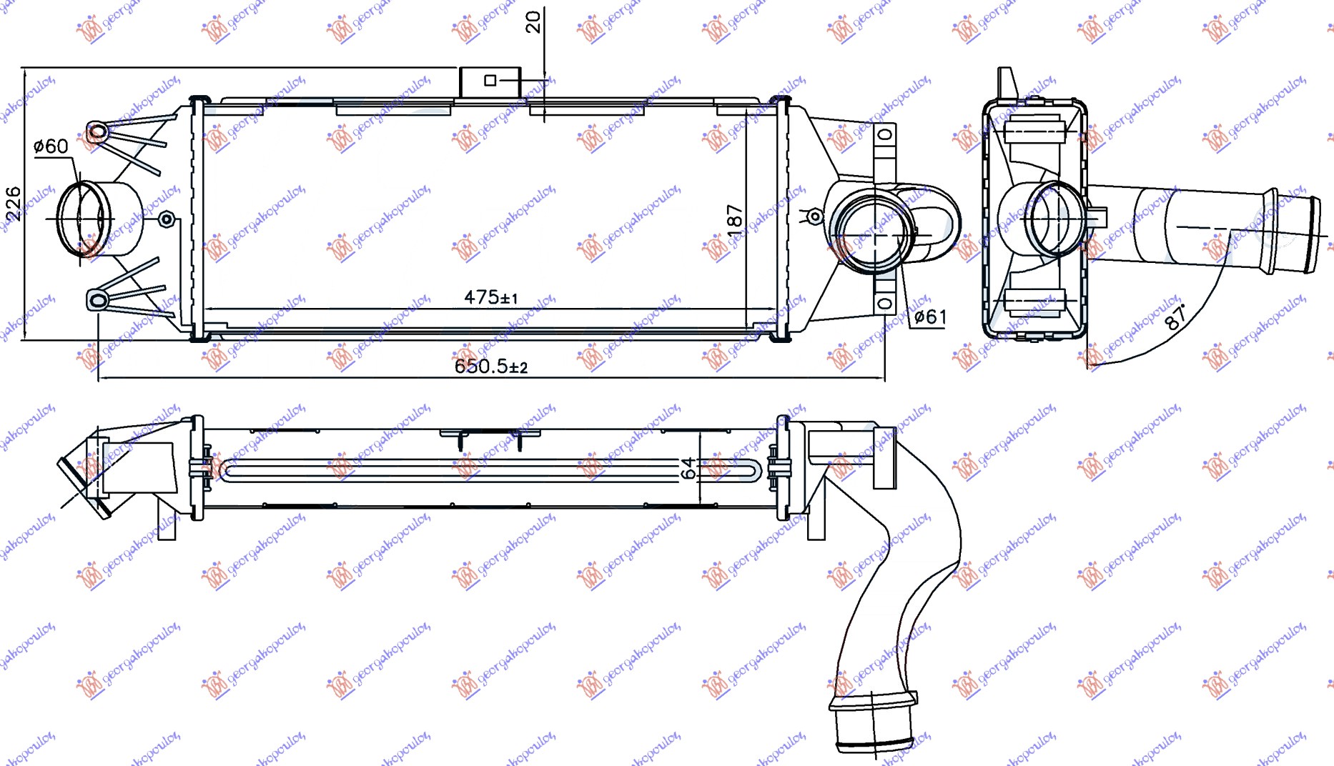 ΨΥΓΕΙΟ INTERCOOLER 2.8 TD 09- (475x192x65)