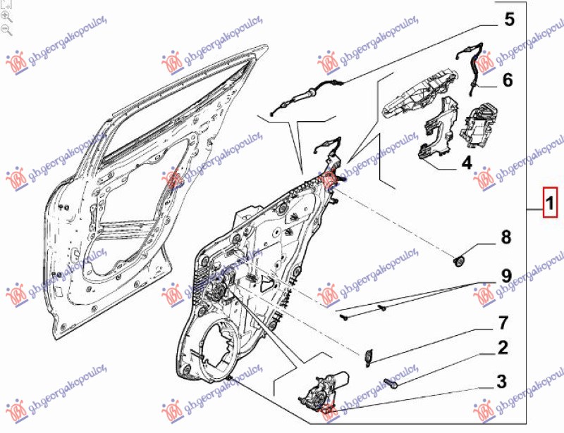 WINDOW REGUL. REAR ELECT. (W/O MOTOR) (W/PANEL) (O)