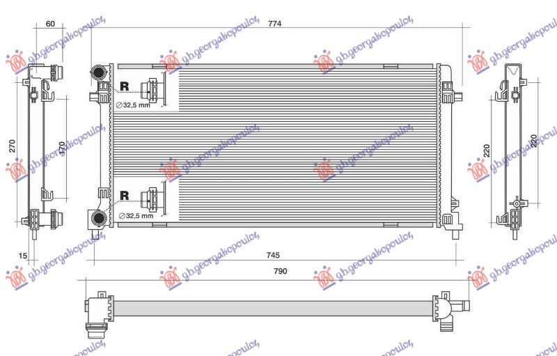 RADIATOR 1.6 TDi DIESEL (650x320x32) WITHOUT TUBE (NRF)