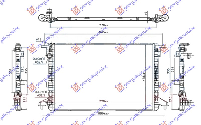 ΨΥΓΕΙΟ ΝΕΡΟΥ 1.4 TFSi ΒΕΝΖΙΝΗ - 2.0 TDi ΠΕΤΡΕΛΑΙΟ (720x480x16) ΠΑΡΟΧΕΣ ΟΔΗΓ. 32/32