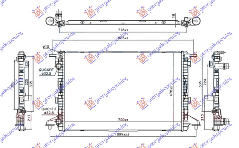 RADIATOR 1.4 TFSi PETROL - 2.0 TDi DIESEL (720x480x16) TUBE 32-32 (NRF)