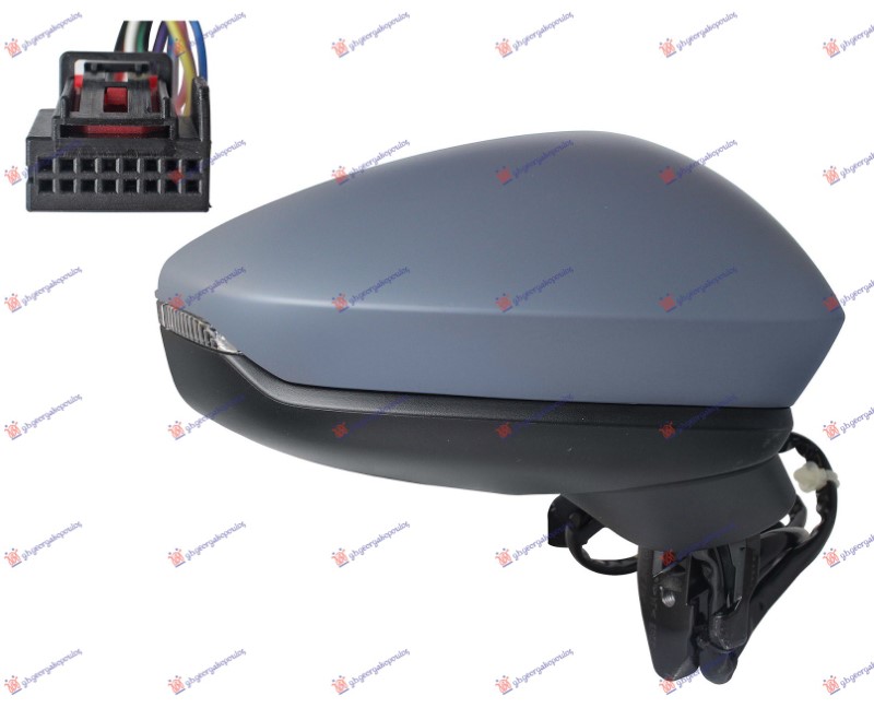 DOOR MIRROR ELECTRICAL HEATED FOLDABLE PRIMED (W/MEMORY) & SIDE LAMP LED (14 PIN) (A QUALITY) (CONVEX GLASS)