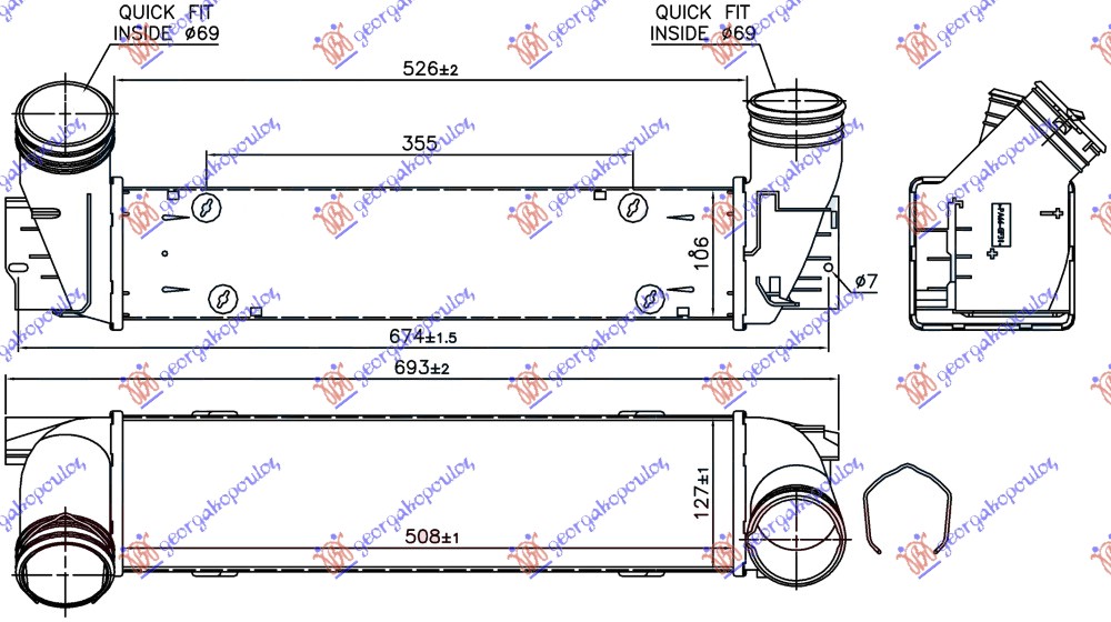 ΨΥΓΕΙΟ INTERCOOLER 1.6-2.0 (16i-20i/X-28i) ΒΕΝΖΙΝΗ (508x127x106) ΚΟΛΑΡΑ Φ 70/70