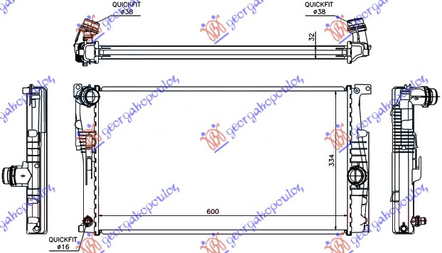 RADIATOR (1.5-1.6 114i/116i/118i/120i) PETROL - (1.5-1.6-2.0 114d/116d/118d/120d/125d) DIESEL AUTOMATIC (600x334x32)