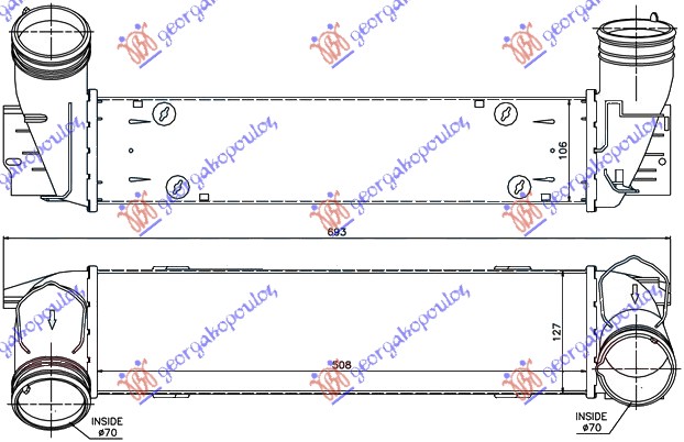 RADIATOR INTERCOOLER3.0 (335i) PETROL-3.0 (335D) DIESEL (510x130x105) (Φ70-70)