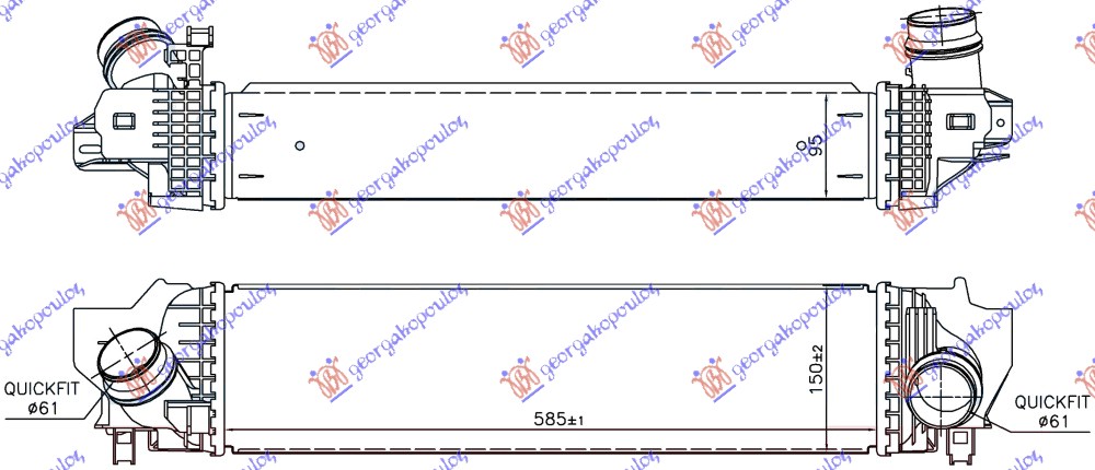 ΨΥΓΕΙΟ INTERCOOLER ΓΙΑ ΟΛΑ ΠΕΤΡΕΛΑΙΟ - (2.0 (220i) ΒΕΝΖΙΝΗ (585x150x95)
