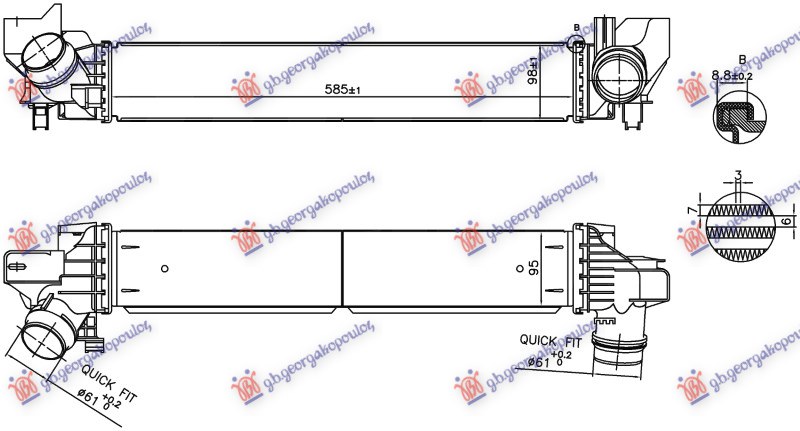 RADIATOR INTERCOOLER 2.0 PETROL (585x98x95) (NISSENS)