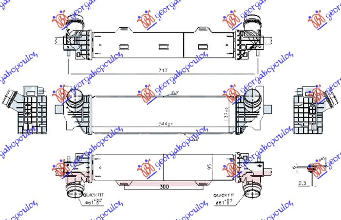 RADIATOR INTERCOOLER 2.0-3.0 DIESEL (544x137x95) (NISSENS)