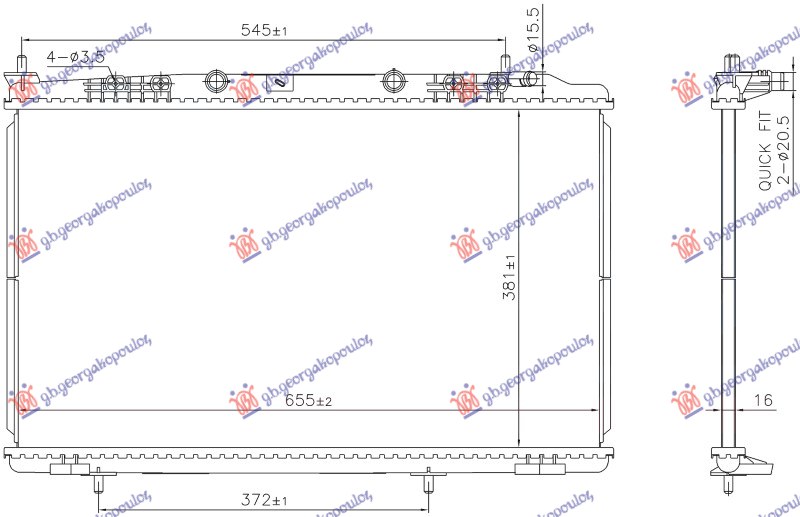 RADIATOR 1.2 PETROL - 1.5 DIESEL -ELECTRIC (655x381x16)