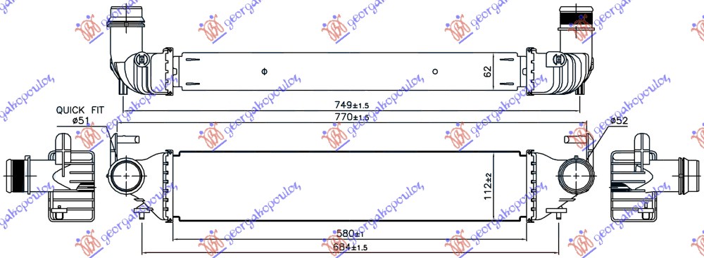 ΨΥΓΕΙΟ INTERCOOLER ΟΛΑ ΒΕΝΖΙΝΗ ΠΕΤΡΕΛΑΙΟ (580x112x62)