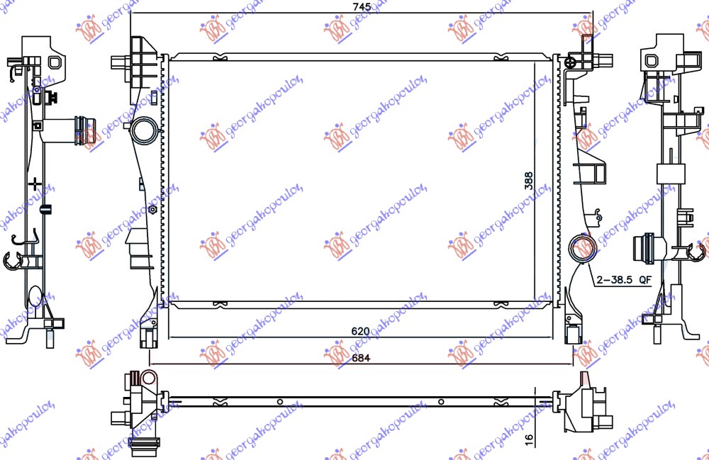 ΨΥΓΕΙΟ ΝΕΡΟΥ 1.4 TURBO BENZINH/1.3-1.6 MJTD ΠΕΤΡΕΛΑΙΟ ΜΗΧΑΝΙΚΟ/ΑΥΤΟΜΑΤΟ 2WD/4WD (620x388x16)