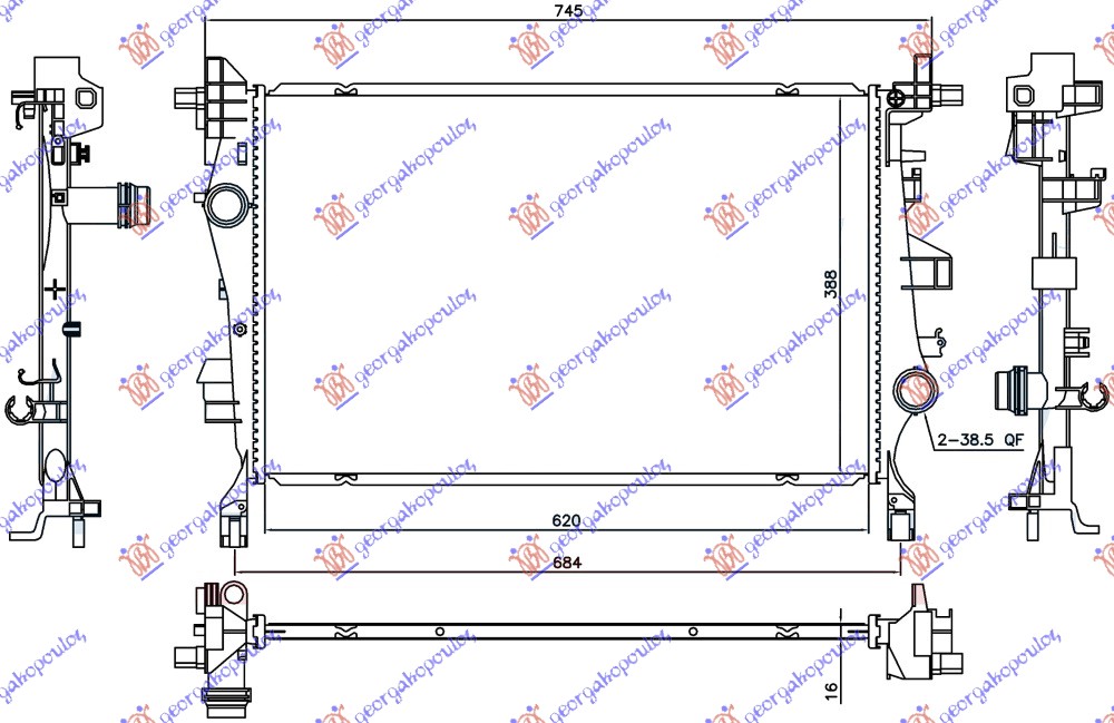 ΨΥΓΕΙΟ 1.4 TURBO BENZINH/1.3-1.6 MJTD ΠΕΤΡΕΛΑΙΟ ΜΗΧΑΝΙΚΟ/ΑΥΤΟΜΑΤΟ 2WD/4WD (620x388x16) (NRF)