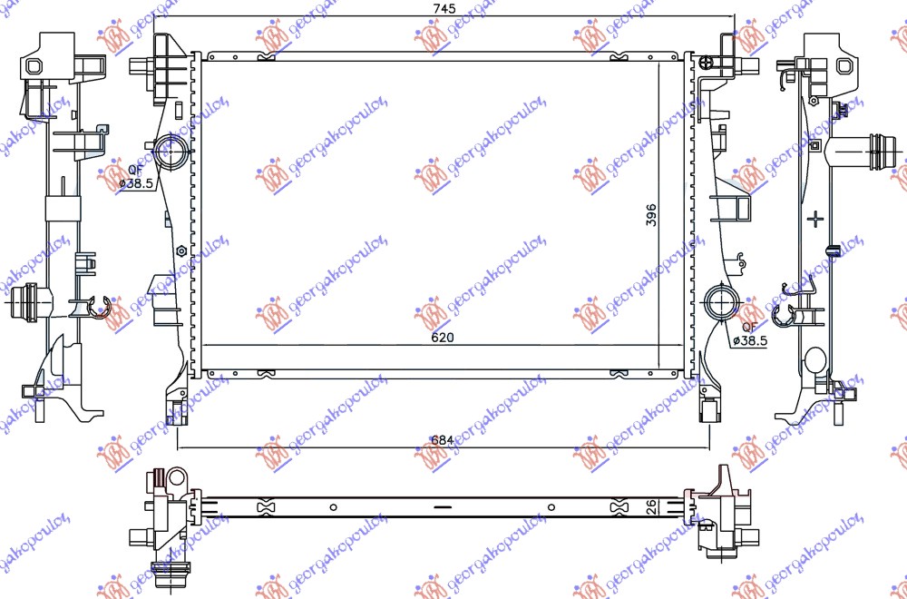 RADIATOR 2.0 MJTD DIESEL MANUAL/AUTOMATIC (620x396x26) (NRF)