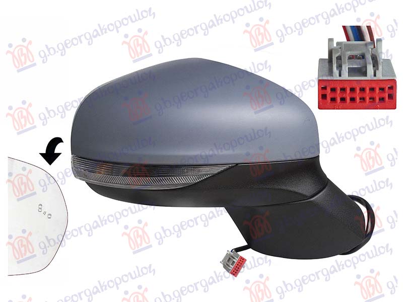 DOOR MIRROR ELECTRICAL HEATED PRIMED (W/SIDE LAMP & BLIS) (8PIN) (CONVEX GLASS)(A QUALITY)