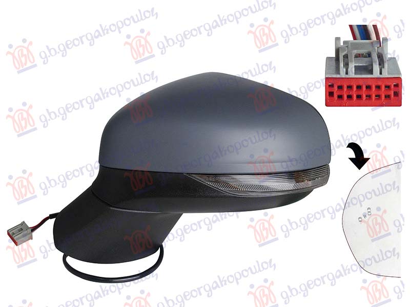 DOOR MIRROR ELECTRICAL HEATED PRIMED (W/SIDE LAMP & BLIS) (8PIN) (CONVEX GLASS)(A QUALITY)
